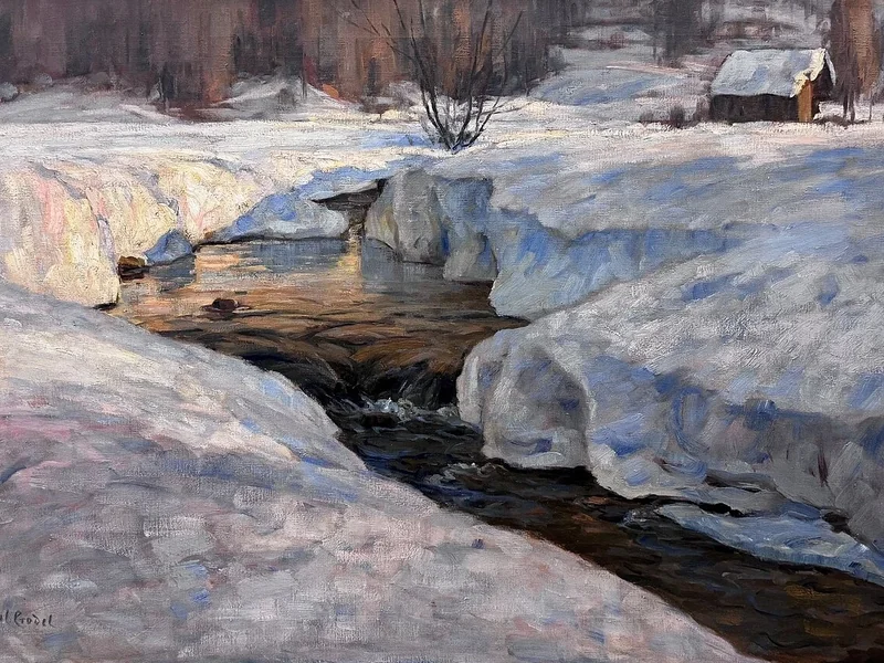 1862-Paul Eduard Crodel - Il torrente Albula in inverno